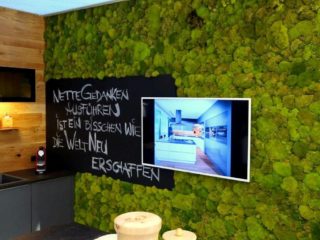 Moss wall design with hill moss - color nature - in a kitchen