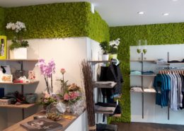 Special wall design with reindeer moss - color springgreen - clothing business