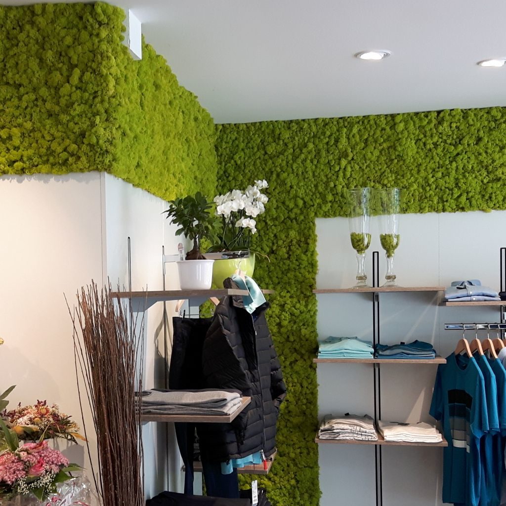 Wall Design with Reindeer Moss Springgreen in a Clothing Shop